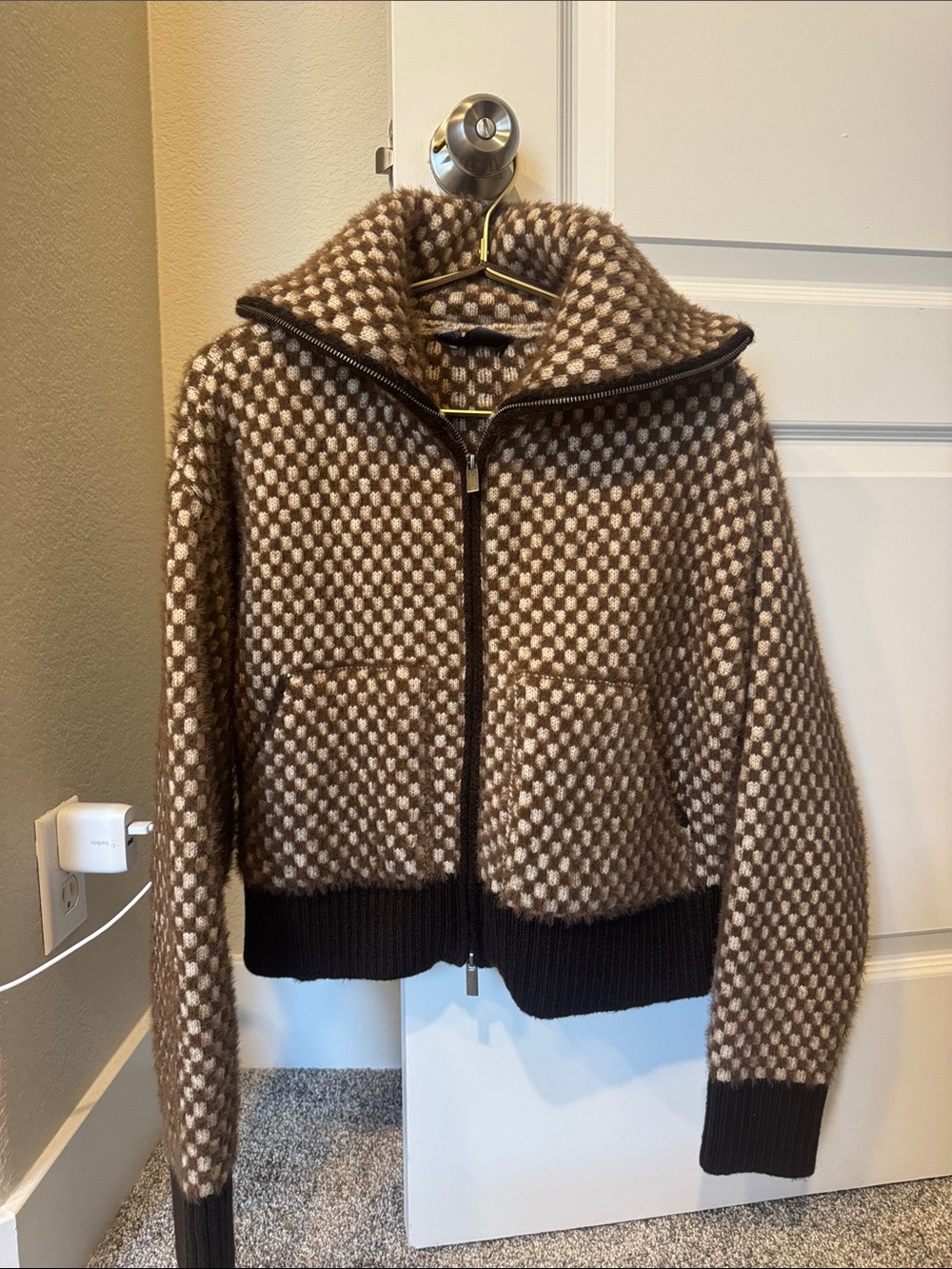 ZARA Faux fur combination knit bomber jacket